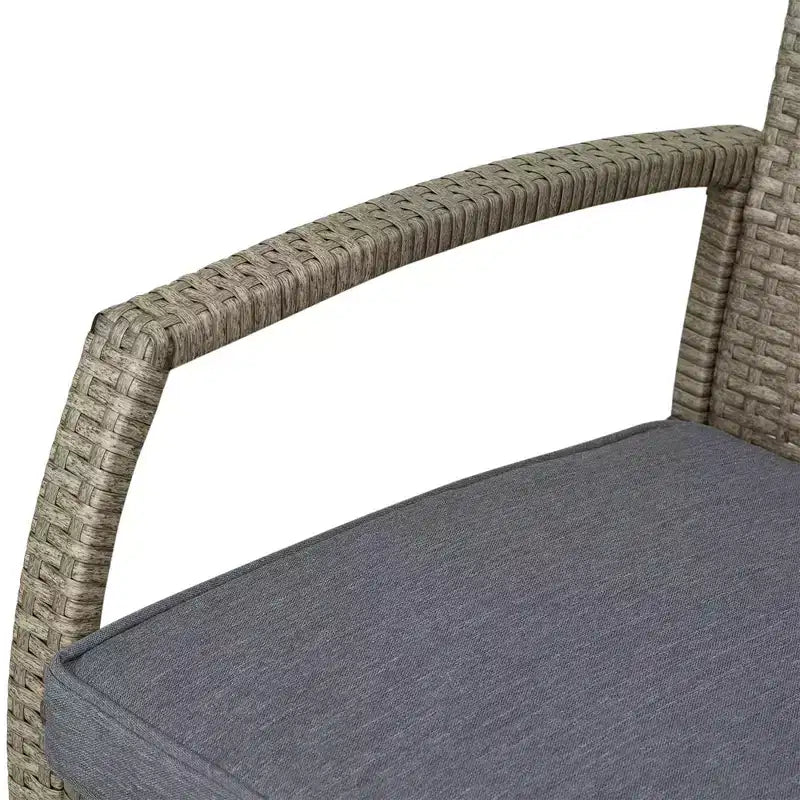 3 PCS Rattan Wicker Bar Set with Wood Grain Top Table and 2 Bar Stools for Outdoor, Patio, Poolside, Garden