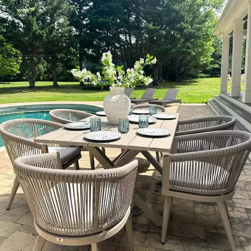 PURPLE LEAF Patio Dining Set All-Weather Wicker Aluminium Outdoor Table and Chairs Set for Backyard Decor Kitchen Modern Furniture Set