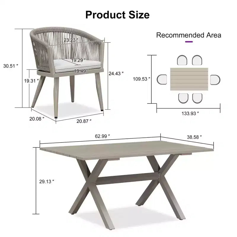 PURPLE LEAF Patio Dining Set All-Weather Wicker Aluminium Outdoor Table and Chairs Set for Backyard Decor Kitchen Modern Furniture Set