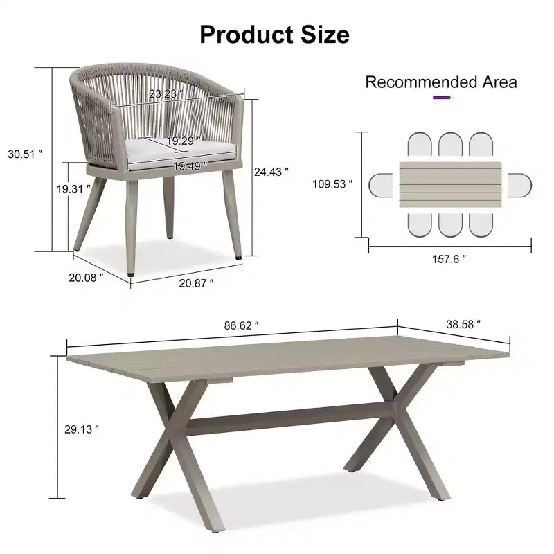 PURPLE LEAF Patio Dining Set All-Weather Wicker Aluminium Outdoor Table and Chairs Set for Backyard Decor Kitchen Modern Furniture Set