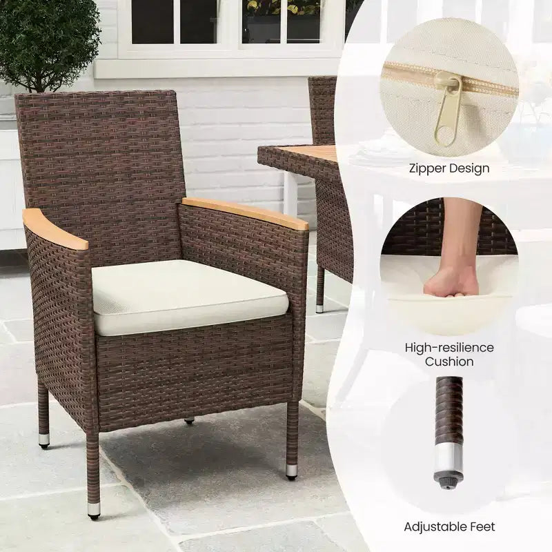 Salons de Jardin 4 Places, Table et Chaises d'Extérieur en Rotin Tout Temps avec Plateau en Bois d'Acacia