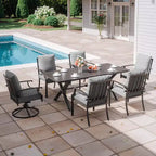 ALAULM 7PCS Patio Dining Set Outdoor Furniture w/2 Swivel Chairs&4 Fixed Chairs, Metal Patio Furniture Set 6 Chairs&Large Table w/Umbrella hole