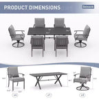 ALAULM 7PCS Patio Dining Set Outdoor Furniture w/2 Swivel Chairs&4 Fixed Chairs, Metal Patio Furniture Set 6 Chairs&Large Table w/Umbrella hole