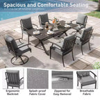 ALAULM 7PCS Patio Dining Set Outdoor Furniture w/2 Swivel Chairs&4 Fixed Chairs, Metal Patio Furniture Set 6 Chairs&Large Table w/Umbrella hole