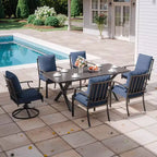 ALAULM 7PCS Patio Dining Set Outdoor Furniture w/2 Swivel Chairs&4 Fixed Chairs, Metal Patio Furniture Set 6 Chairs&Large Table w/Umbrella hole