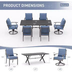 ALAULM 7PCS Patio Dining Set Outdoor Furniture w/2 Swivel Chairs&4 Fixed Chairs, Metal Patio Furniture Set 6 Chairs&Large Table w/Umbrella hole