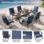 ALAULM 7PCS Patio Dining Set Outdoor Furniture w/2 Swivel Chairs&4 Fixed Chairs, Metal Patio Furniture Set 6 Chairs&Large Table w/Umbrella hole