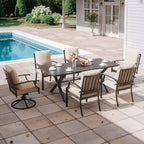 ALAULM 7PCS Patio Dining Set Outdoor Furniture w/2 Swivel Chairs&4 Fixed Chairs, Metal Patio Furniture Set 6 Chairs&Large Table w/Umbrella hole