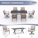 ALAULM 7PCS Patio Dining Set Outdoor Furniture w/2 Swivel Chairs&4 Fixed Chairs, Metal Patio Furniture Set 6 Chairs&Large Table w/Umbrella hole