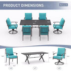 ALAULM 7PCS Patio Dining Set Outdoor Furniture w/2 Swivel Chairs&4 Fixed Chairs, Metal Patio Furniture Set 6 Chairs&Large Table w/Umbrella hole