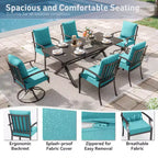 ALAULM 7PCS Patio Dining Set Outdoor Furniture w/2 Swivel Chairs&4 Fixed Chairs, Metal Patio Furniture Set 6 Chairs&Large Table w/Umbrella hole
