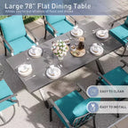 ALAULM 7PCS Patio Dining Set Outdoor Furniture w/2 Swivel Chairs&4 Fixed Chairs, Metal Patio Furniture Set 6 Chairs&Large Table w/Umbrella hole