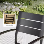 Captiva Designs 8pc Patio Slat-top Dining Steel Table & Metal Chairs with Stripe Back & Market Umbrella