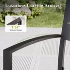 Captiva Designs 8pc Patio Slat-top Dining Steel Table & Metal Chairs with Stripe Back & Market Umbrella