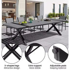 Crestlive Products Patio Outdoor Dining Set Stable X Legs with Armchairs Wooden-Like TableTop & Aluminum Frame & Umbrella Hole