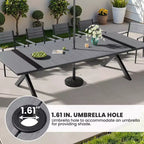 Crestlive Products Patio Outdoor Dining Set Stable X Legs with Armchairs Wooden-Like TableTop & Aluminum Frame & Umbrella Hole