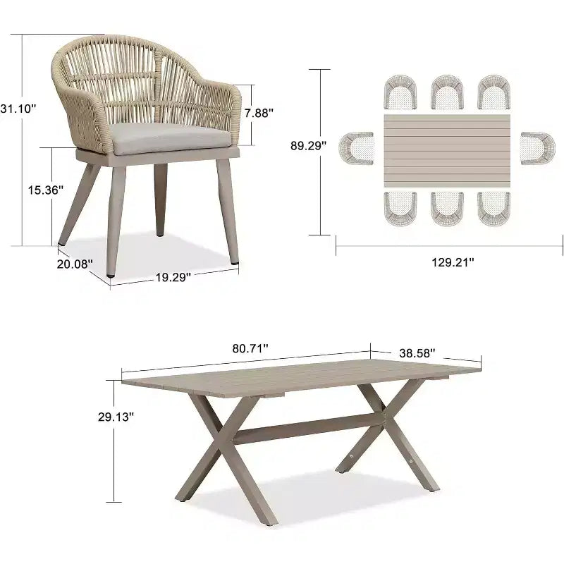 PURPLE LEAF Patio Dining Set with Outdoor Aluminium Dining Table and Woven Rattan Chairs Modern Furniture Set for Garden Yard Indoor Decor, Champagne