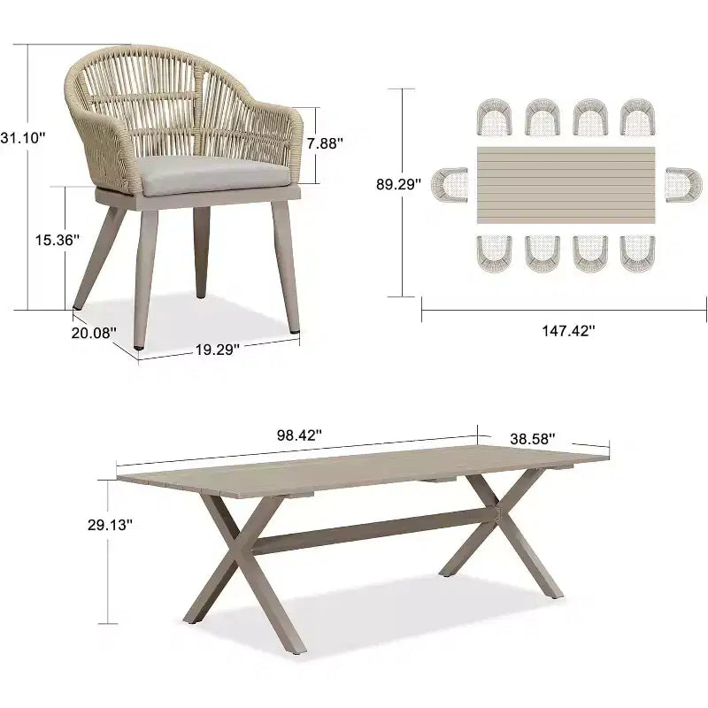 PURPLE LEAF Patio Dining Set with Outdoor Aluminium Dining Table and Woven Rattan Chairs Modern Furniture Set for Garden Yard Indoor Decor, Champagne
