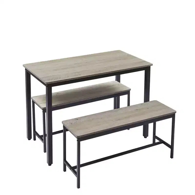 3 Piece Dining Table Set, Dining Room Table Set with 2 17.4 h Benches, Steel Frames, Industrial Bar Table Set, Dining Table Set