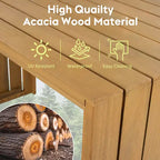 CLIHOME 5 Piece Outdoor Bar Set, Patio Acacia Wood Bar Height Table & Four Stools with Cushions, Wood Dining Bar Set