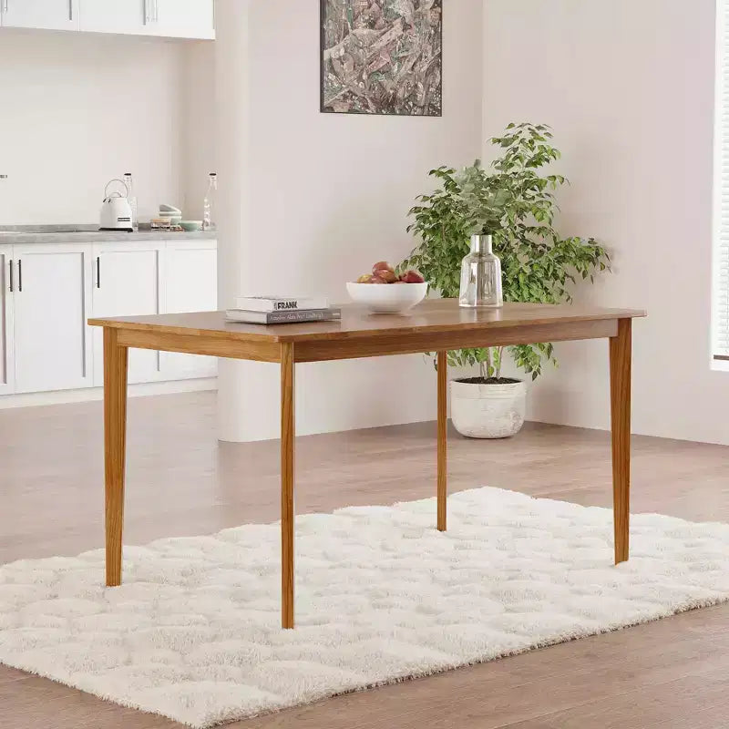 MAYEERTY 5-Piece Solid Wood Dining Table and Chair Set, Original Wood Color Rectangle Table with 4 Back Chairs