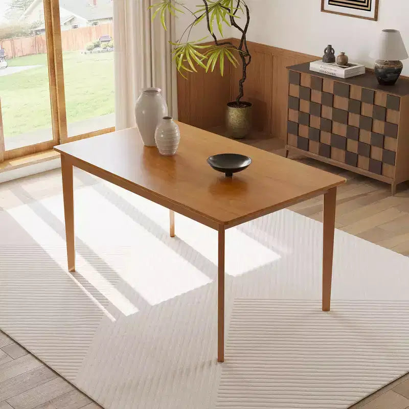 MAYEERTY 5-Piece Solid Wood Dining Table and Chair Set, Original Wood Color Rectangle Table with 4 Back Chairs