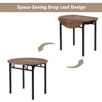 MAYEERTY 3-Piece Modern Round Drop Leaf Dining Table Set, Black Frame Rustic Brown Finish with 2 Chairs for Small Spaces