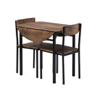 MAYEERTY 3-Piece Modern Round Drop Leaf Dining Table Set, Black Frame Rustic Brown Finish with 2 Chairs for Small Spaces