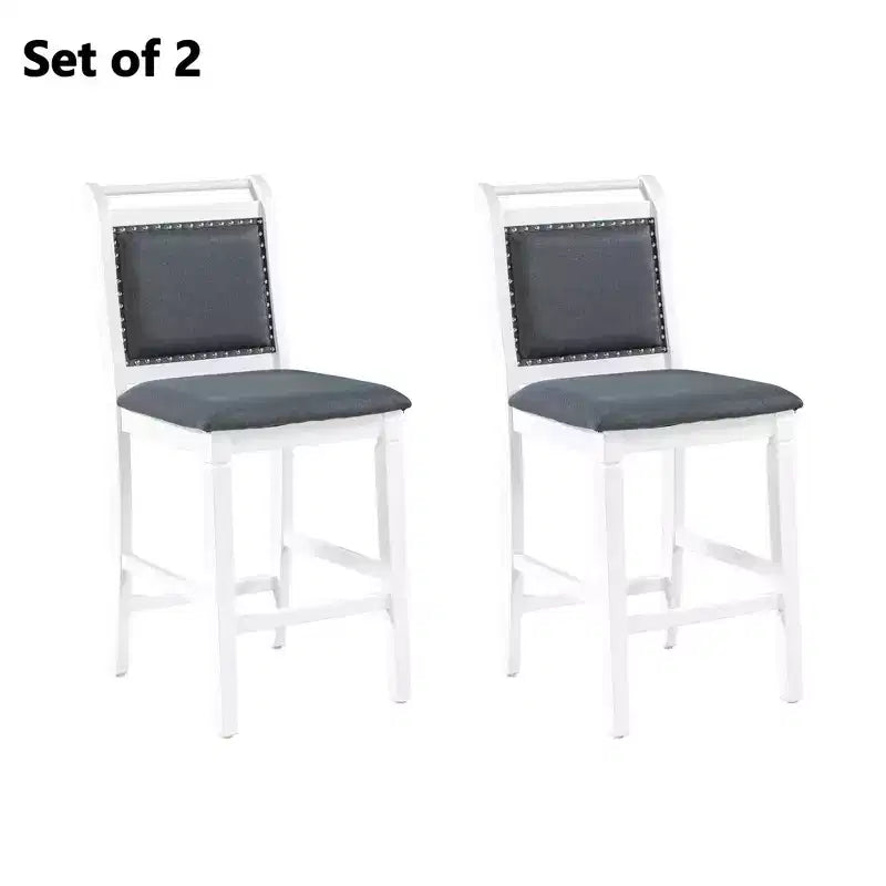 MAYEERTY 3-Piece Wood Counter Height Drop Leaf Dining Table Set, 2 Upholstered Chairs Small Space Table Set, White + Gray
