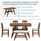 MAYEERTY 6-Piece Wood Counter Height Dining Table Set, Rustic Style with Storage Shelf, Bench & 4 Chairs, Walnut + Beige