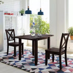 MAYEERTY 3-Piece Wood Drop Leaf Dining Table Set, 2 X-back Chairs Breakfast Nook Table for Small Places, Espresso