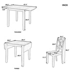 MAYEERTY 3-Piece Wood Drop Leaf Dining Table Set, 2 X-back Chairs Breakfast Nook Table for Small Places, Espresso