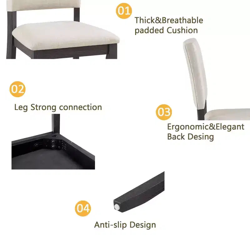 MAYEERTY 5-Piece 47.3 Modern Round Dining Set, 4 Upholstered Chairs, Antique Black & Beige