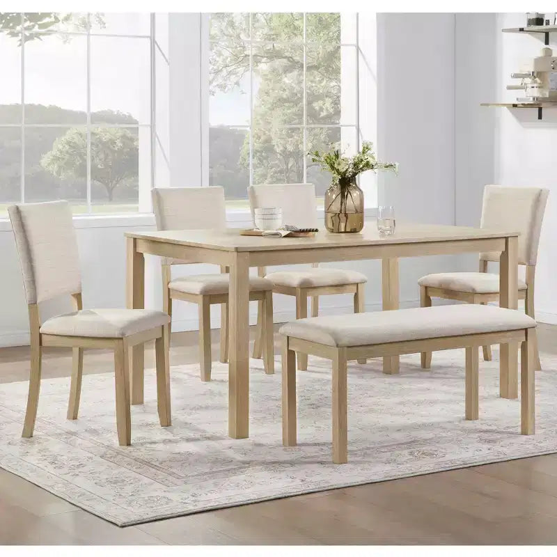MAYEERTY 5-Piece 47.3 Modern Round Dining Set, 4 Upholstered Chairs, Antique Black & Beige