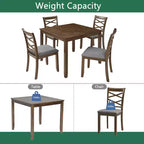 MAYEERTY 5-Piece Elegant Modern Dining Set, Wooden Table with 4 Chairs for 4, Walnut