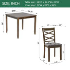 MAYEERTY 5-Piece Elegant Modern Dining Set, Wooden Table with 4 Chairs for 4, Walnut