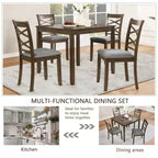MAYEERTY 5-Piece Elegant Modern Dining Set, Wooden Table with 4 Chairs for 4, Walnut