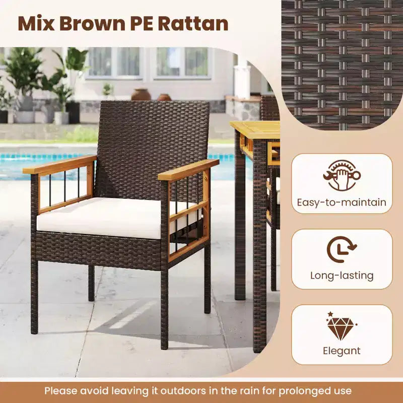 Costway 7 PCS PE Wicker Patio Dining Set with 1.97 Umbrella Hole, Cushions for Deck Garden Mix Brown
