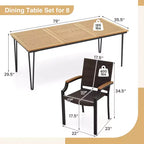Costway 9PCS Patio Dining Set with 79 Rectangular Dining Table & 8 Stackable Rattan Chairs