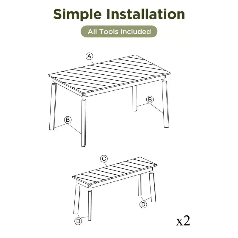 GDFStudio Lucas Patio Modern Acacia Wood 3-Piece Dining Table Set with Two Benches