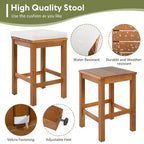 GDFStudio Mason Patio Modern Acacia Wood 5-Piece Bar Height Table Set with 4 Cushioned Stools