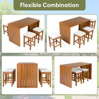 GDFStudio Mason Patio Modern Acacia Wood 5-Piece Bar Height Table Set with 4 Cushioned Stools