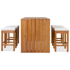 GDFStudio Mason Patio Modern Acacia Wood 5-Piece Bar Height Table Set with 4 Cushioned Stools