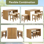GDFStudio Mason Patio Modern Acacia Wood 5-Piece Bar Height Table Set with 4 Cushioned Stools