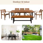 GDFStudio Murray Modern Farmhouse 7-Piece Acacia Wood Outdoor Dining Set with Table, Bench and Cushioned Chairs