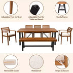 GDFStudio Murray Modern Farmhouse 7-Piece Acacia Wood Outdoor Dining Set with Table, Bench and Cushioned Chairs