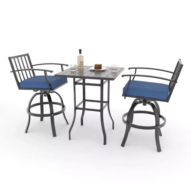 ALAULM 3PCS Patio Bar Set, Patio Table Set w/2 High Barstools&1 Bar table, for Kitchen, Lawn, Patio