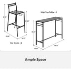 LAUSAINT HOME 3 Pieces Outdoor Bar Set Patio Bar Table and Chairs Set Ergonomic Backrest