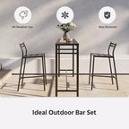 LAUSAINT HOME 3 Pieces Outdoor Bar Set Patio Bar Table and Chairs Set Ergonomic Backrest