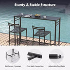 LAUSAINT HOME 3 Pieces Outdoor Bar Set Patio Bar Table and Chairs Set Ergonomic Backrest